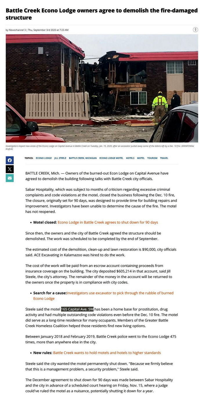 Econo Lodge (Village Inn) - Sept 2020 Fire